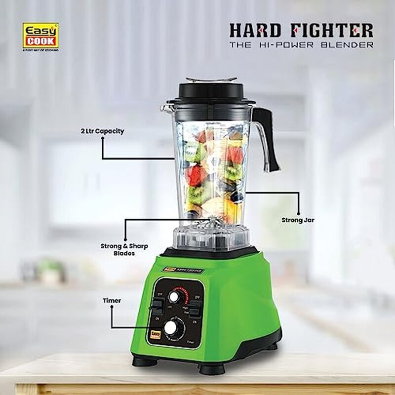 EASY COOK MH15 Hardfighter 1500 Watt Mixer Juicer Grinder | Heavy Duty Commercial Blender | Hi-Speed Blender for Cafe and Restaurants | 4x Performance | Green Red Black