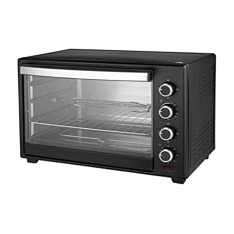 Geepas G04451 48L Electric Oven 2000W | Convection & Rotisserie Oven for Baking, Grilling & Roasting | 60-Min Timer with Bell, Interior Lamp, Stainless Steel Heating Elements | Black