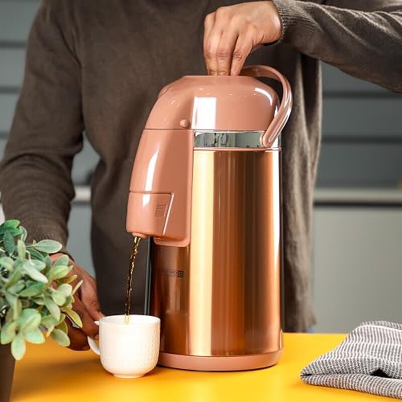Royalford RF12133 3L Thermic Airpot Flask | Double Wall Vacuum Insulation | Keeps Hot up to 18 Hours & Cold up to 24 Hours | 360° Rotating Base, Asbestos-Free Glass Inner