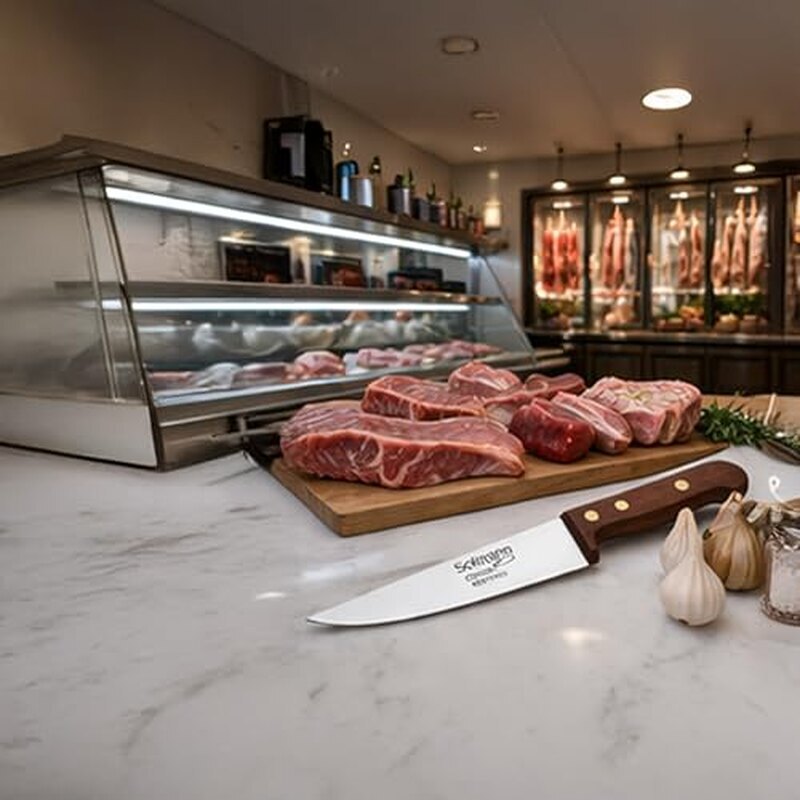 Solingen Original Butcher Knife | Made in Germany | Chrome Molybdenum Vanadium Stainless Steel Blade | Wooden Handle Kitchen Meat Knife